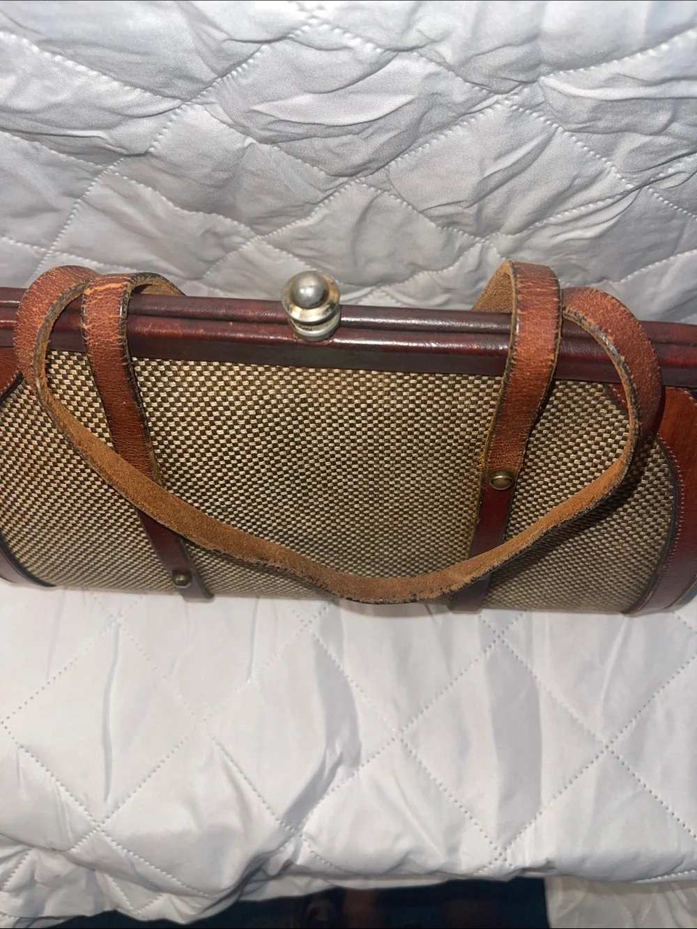 Vintage John Romaine Pocketbook purse Dr. Bag Tweed and Leather